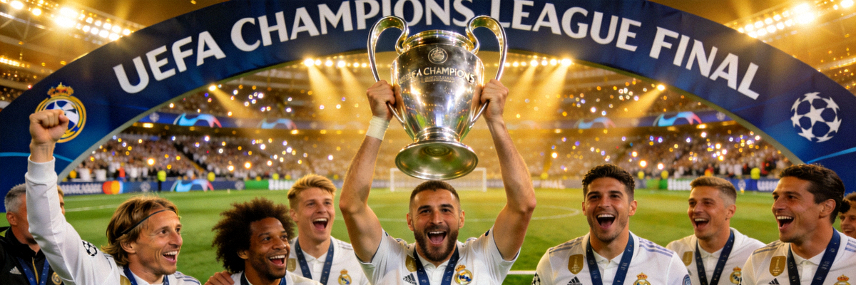 欧冠决赛颁奖典礼，皇家马德里队举起奖杯